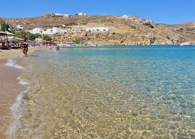 Crystal clear water at Super Paradise Beach in Mykonos