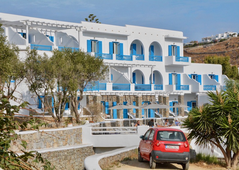 Exterior view of Argo Hotel in Platis Gialos, Mykonos