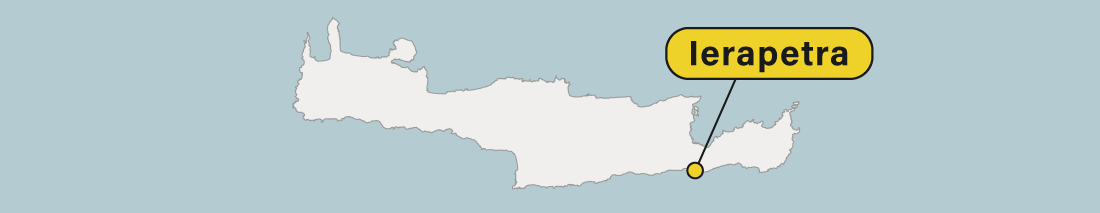 Ierapetra location on a map of Crete in Greece.