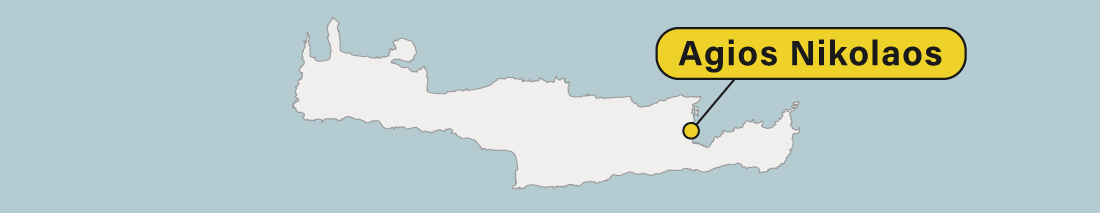 Agios Nikolaos location on a map of Crete in Greece.