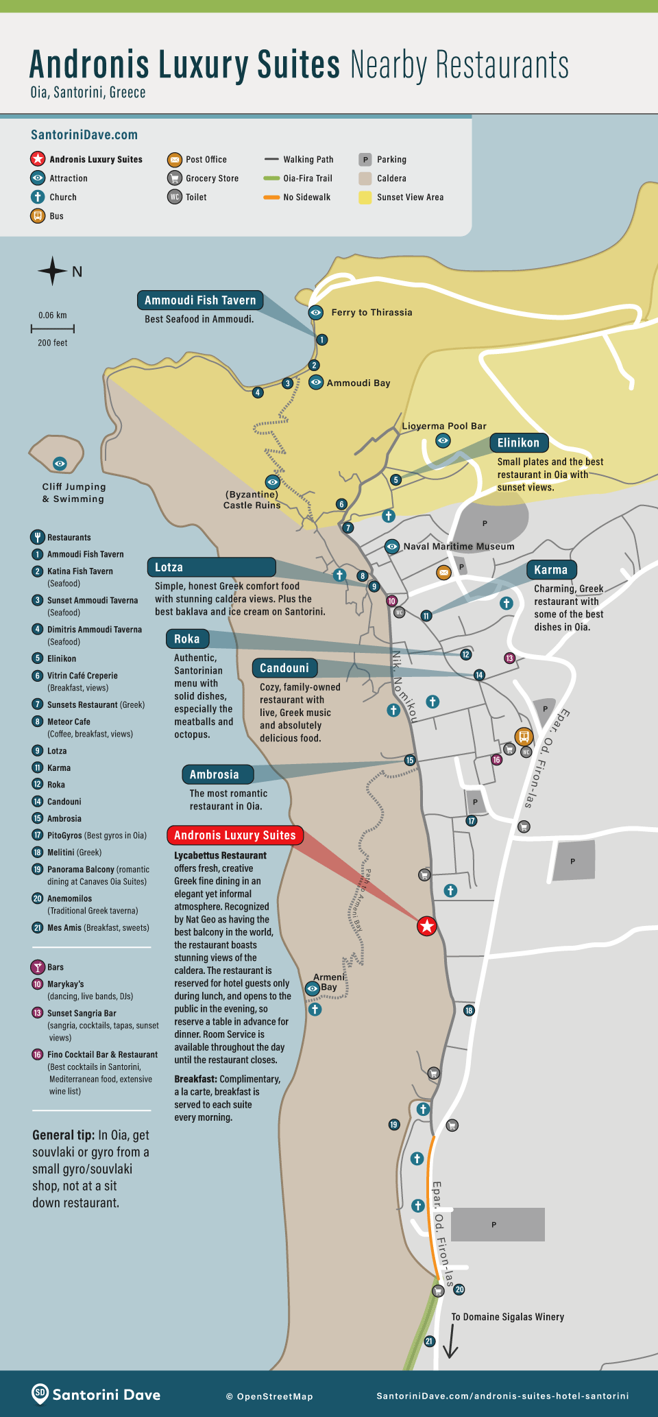 Map of restaurants near Andronis Luxury Suites.