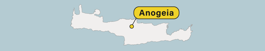 Anogeia location on a map of Crete in Greece.