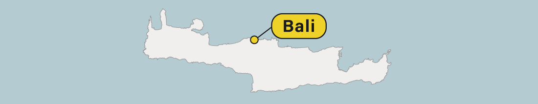 Bali location on a map of Crete in Greece.