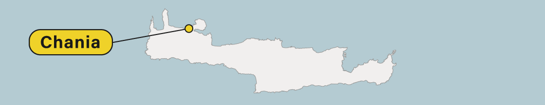 Chania location on a map of Crete in Greece.
