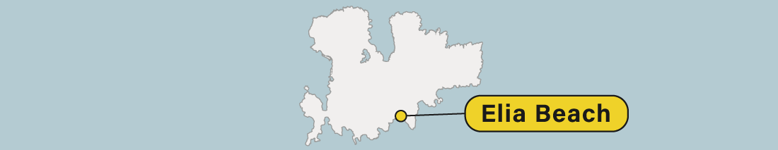 Elia Beach location on a map of Mykonos.