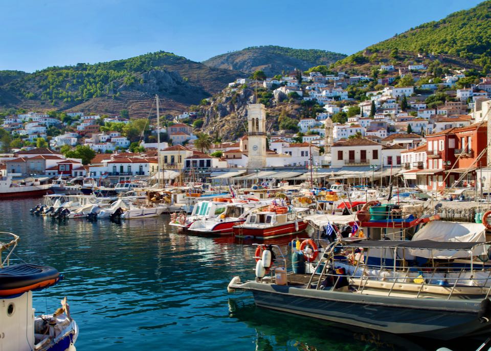 Ferry port in Hydra, Greece.