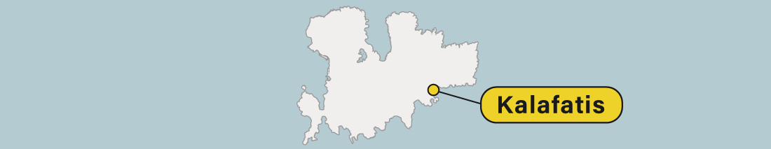 Kalafatis location on a map of Mykonos.