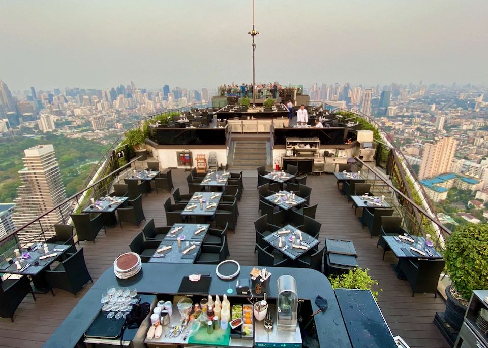 View from rooftop bar/restaurant at Bangkok hotel.