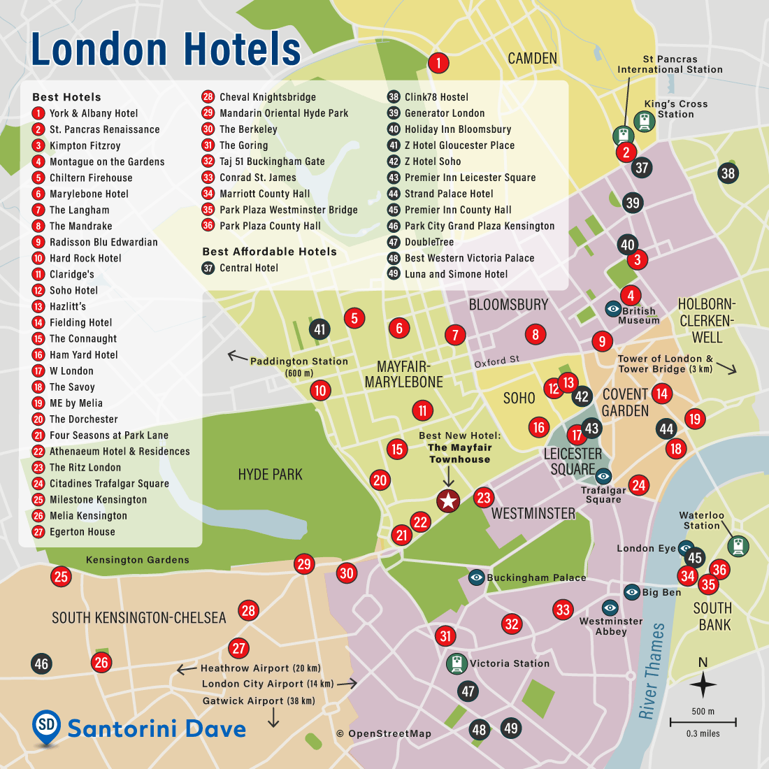 Map of the best and affordable London Hotels