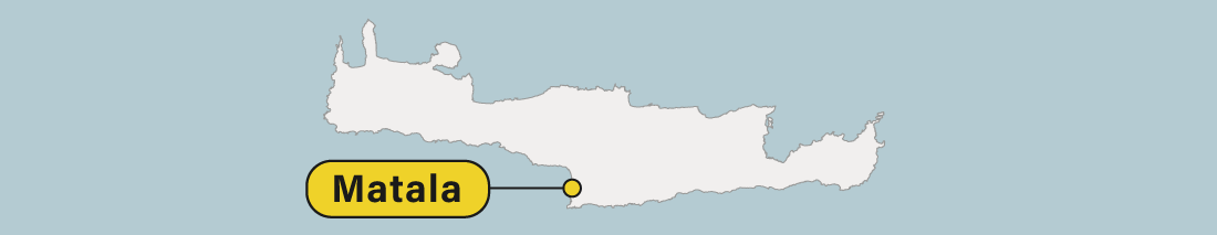 Matala location on a map of Crete in Greece.