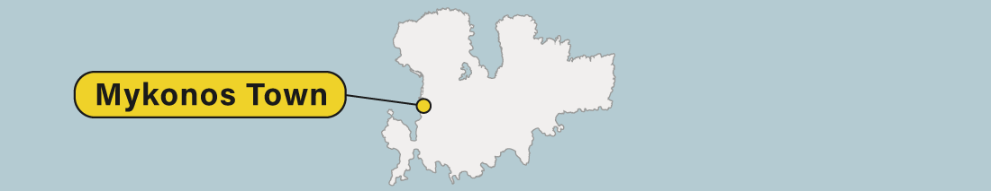 Mykonos Town location on a map of Mykonos.
