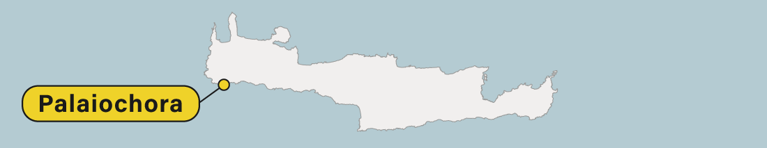 Palaiochora location on a map of Crete in Greece.
