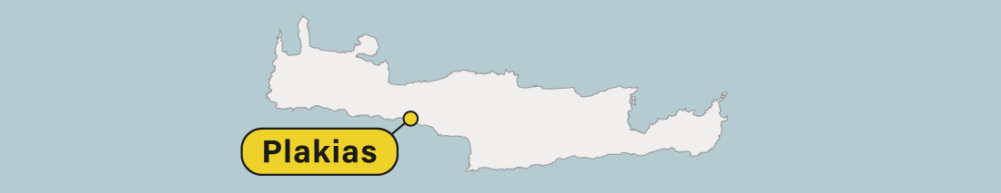 Plakias location on a map of Crete in Greece.