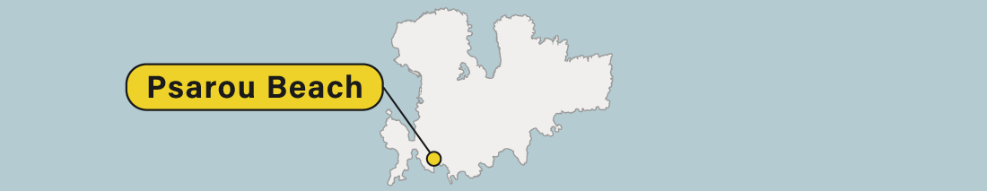 Psarou Beach location on a map of Mykonos.