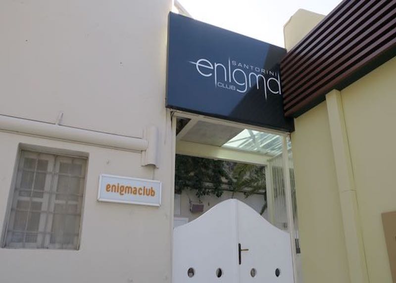 Entrance to Enigma club in Fira, Santorini