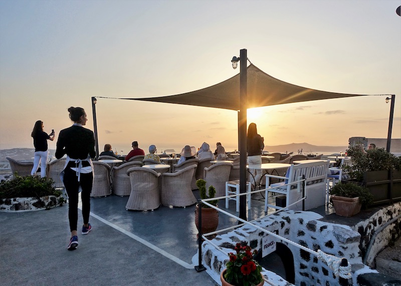 Almost sunset at the terrace of Franco's Bar in Pyrgos, Santorini