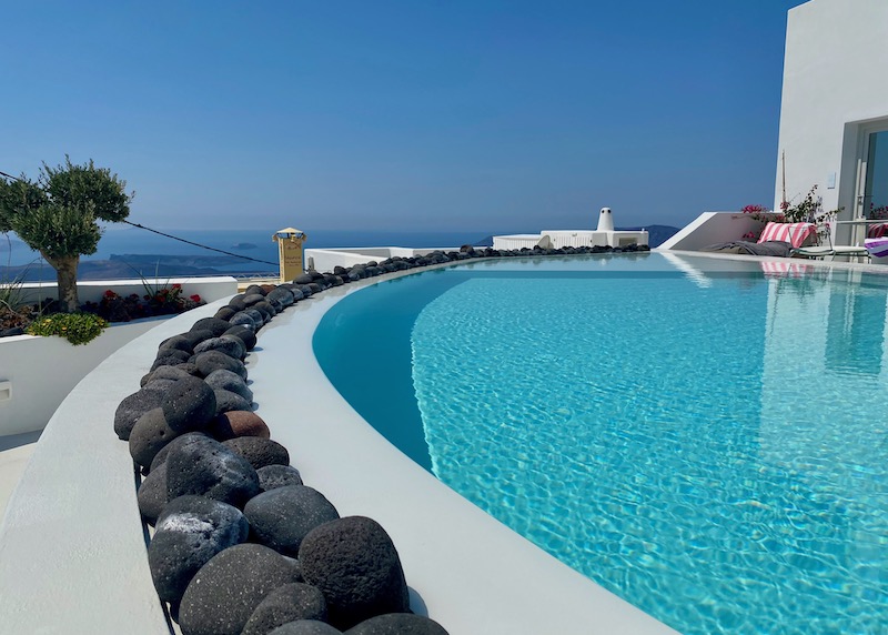 Pool and view at Akra Suites in Imerovigli, Santorini