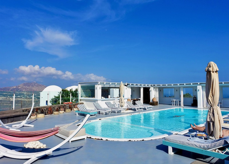 Pool, bar, and terrace at Kalestesia Suites in Akrotiri, Santorini