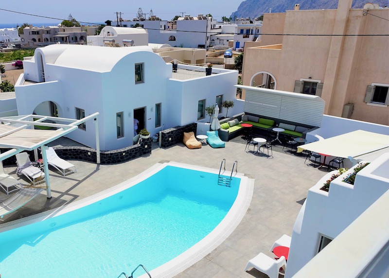 Pool and terrace at La Bellezza Eco Boutique Hoel in Kamari, Santorini