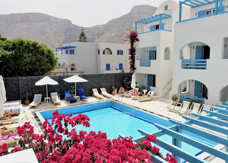 Pool and terrace at Santellini Hotel at Kamari Beach in Santorini