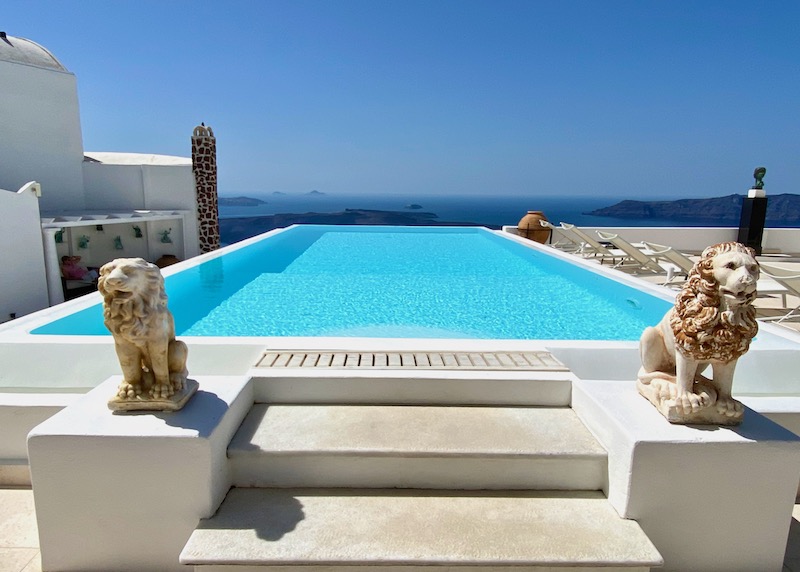 The infinity pool of the Tsitouras Collection in Firostefani, Santorini