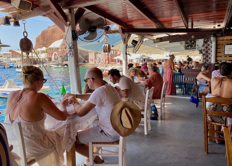 Seaside dining at Dimitris Taverna in Ammoudi Bay, Santorini