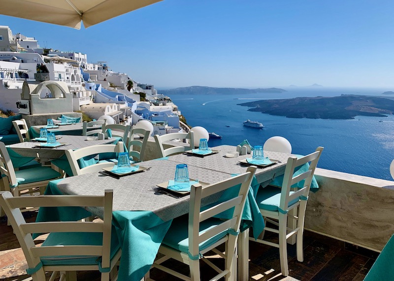 Caldera view from the terrace of Remvi restaurant in Firostefani, Santorini