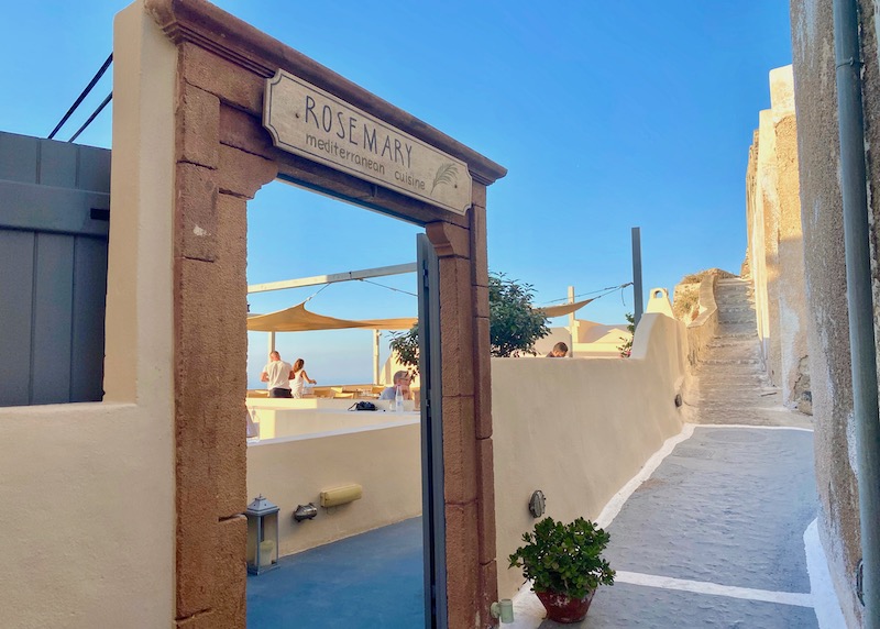 The entrance to Rosemary restaurant in Pyrgos, Santorini