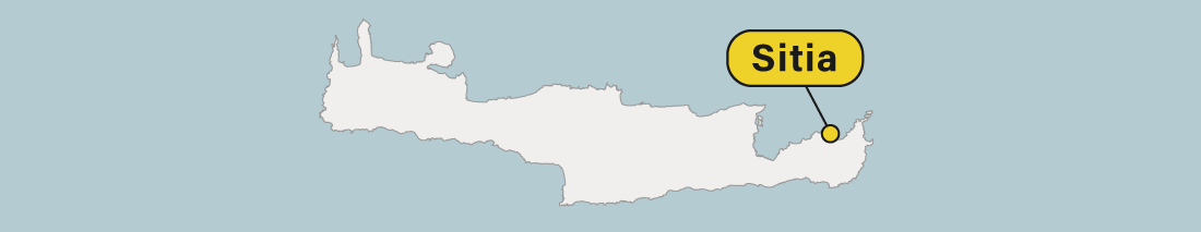 Sitia location on a map of Crete in Greece.