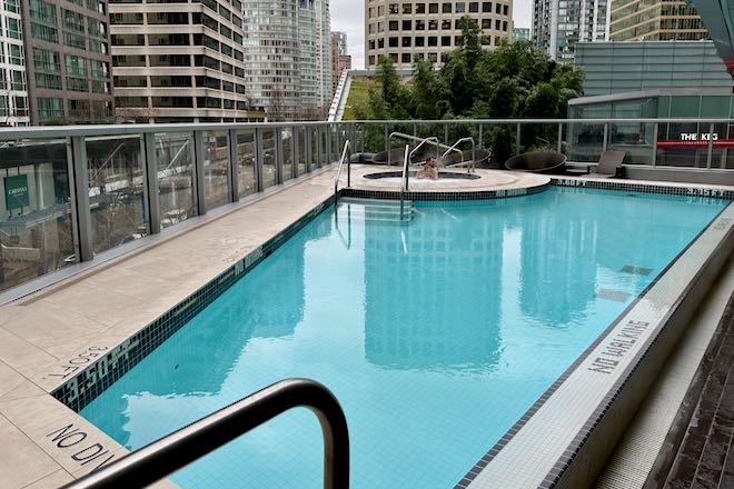 Family-friendly hotel pool in downtown Vancouver.