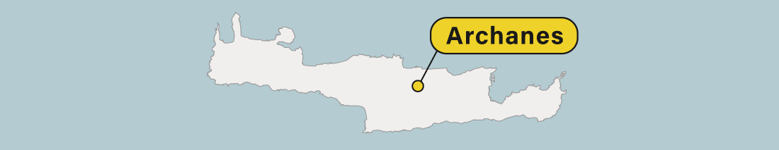 Archanes location on a map of Crete in Greece.