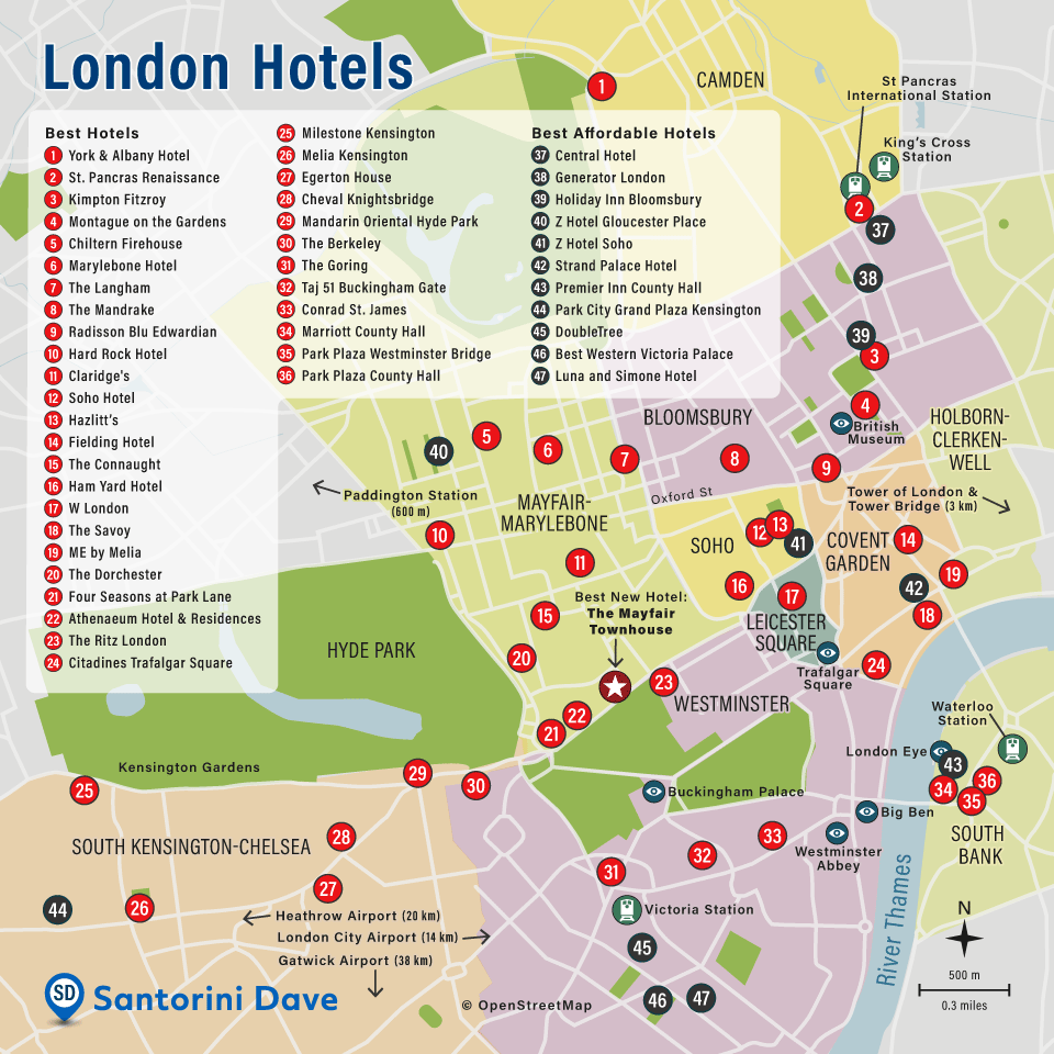Map of the best and affordable London Hotels.