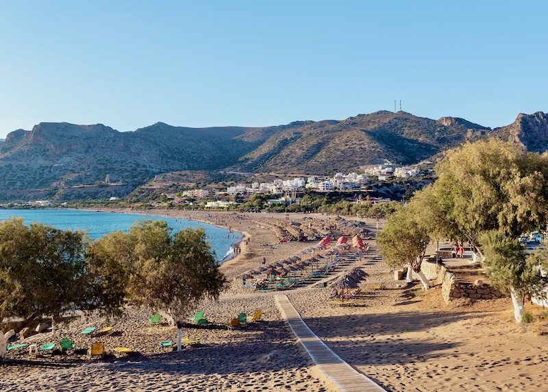 Wooden pathway to Palaiochora Beach in Crete