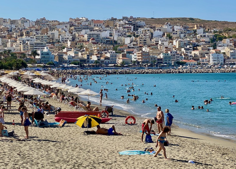 A busy beach in Sitia, Crete