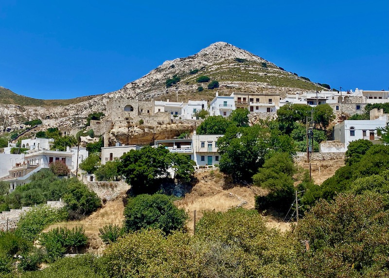 Apeiranthos village with Zevgoli Tower and Mount Fanari in Naxos