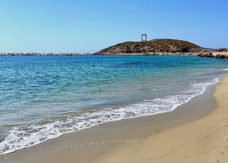 The Portara and beach in Naxos Town