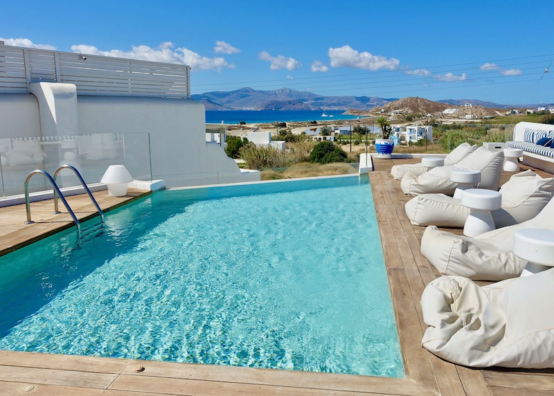 Rooftop pool of 18 Grapes Hotel in Agios Prokopios, Naxos