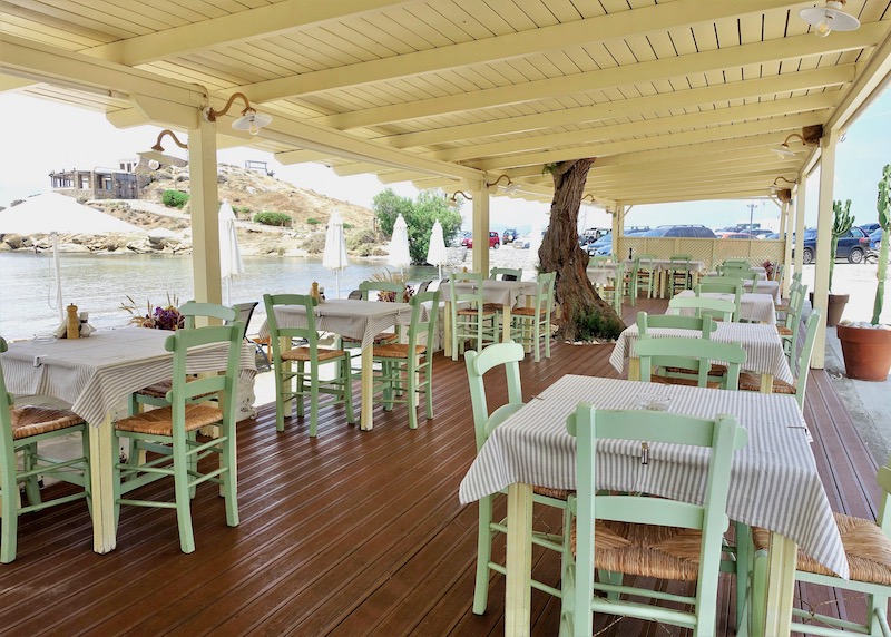 Beachfront restaurant at Nissaki Hotel in Agios Georgios, Naxos