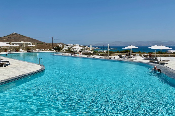 The main pool at Summer Senses, overlooking the sea near Punda Beach, Paros