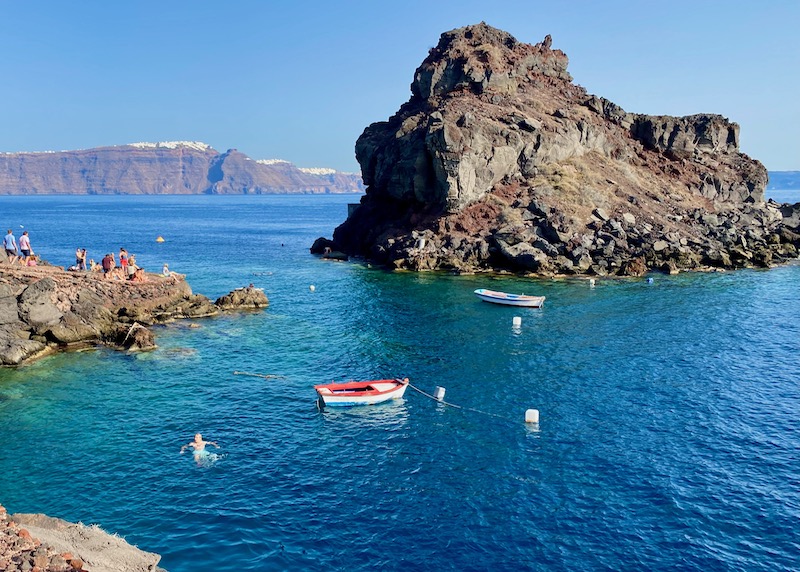 Swimming near Agios Nikolaos Islet at Ammoudi in Santorini