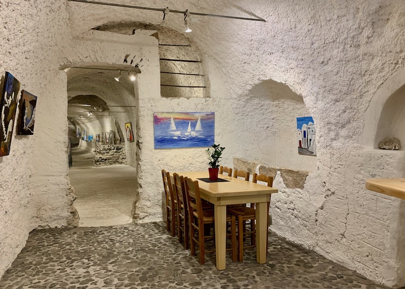 A wine tasting area in Art Space Winery in Exo Gonia, Santorini