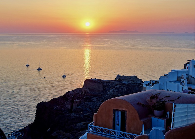 Sunset view from Oia over Ammoudi Bay