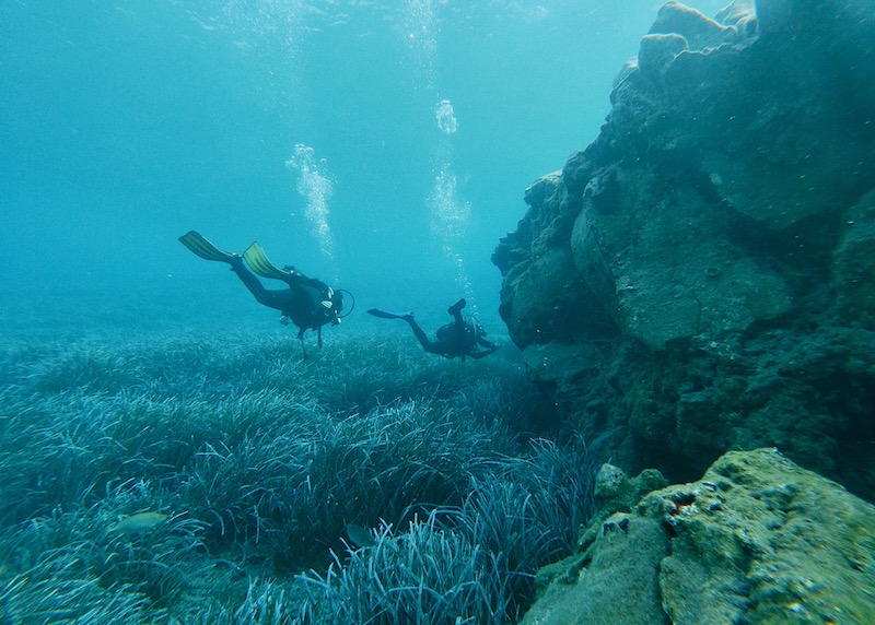 Scuba diving in the Santorini caldera
