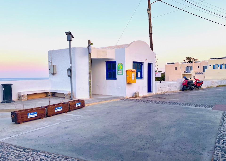 The bus stop in Akrotiri village in Santorini