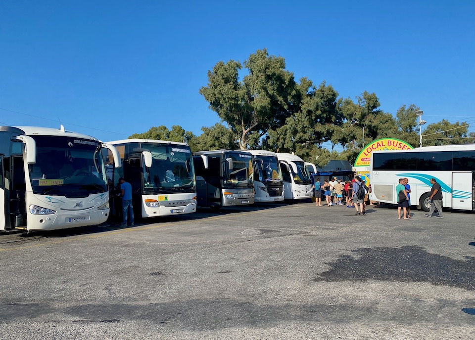 Buses parked at the Fira Bus Station