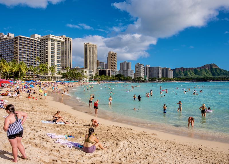 Waikiki Beach and Diamond Head in Honolulu, Oahu, Hawaii