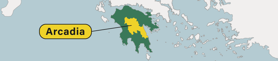 Map of Arcadia Peloponnese, Greece.