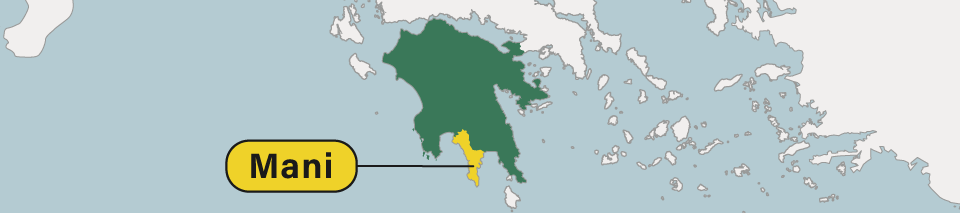 Map of Mani Peloponnese, Greece.