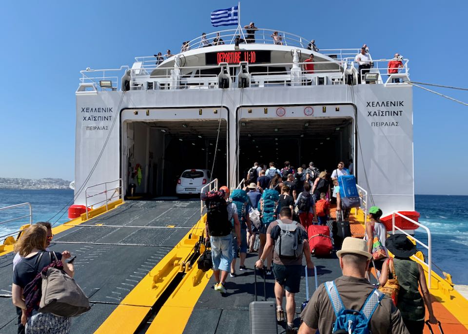 Ferry in Mykonos going to Santorini.