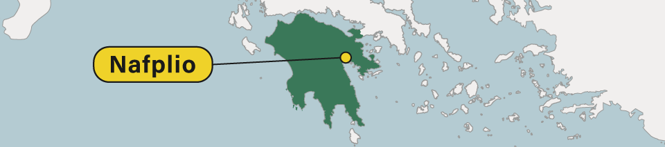 Map of Nafplio Heli Peloponnese, Greece.